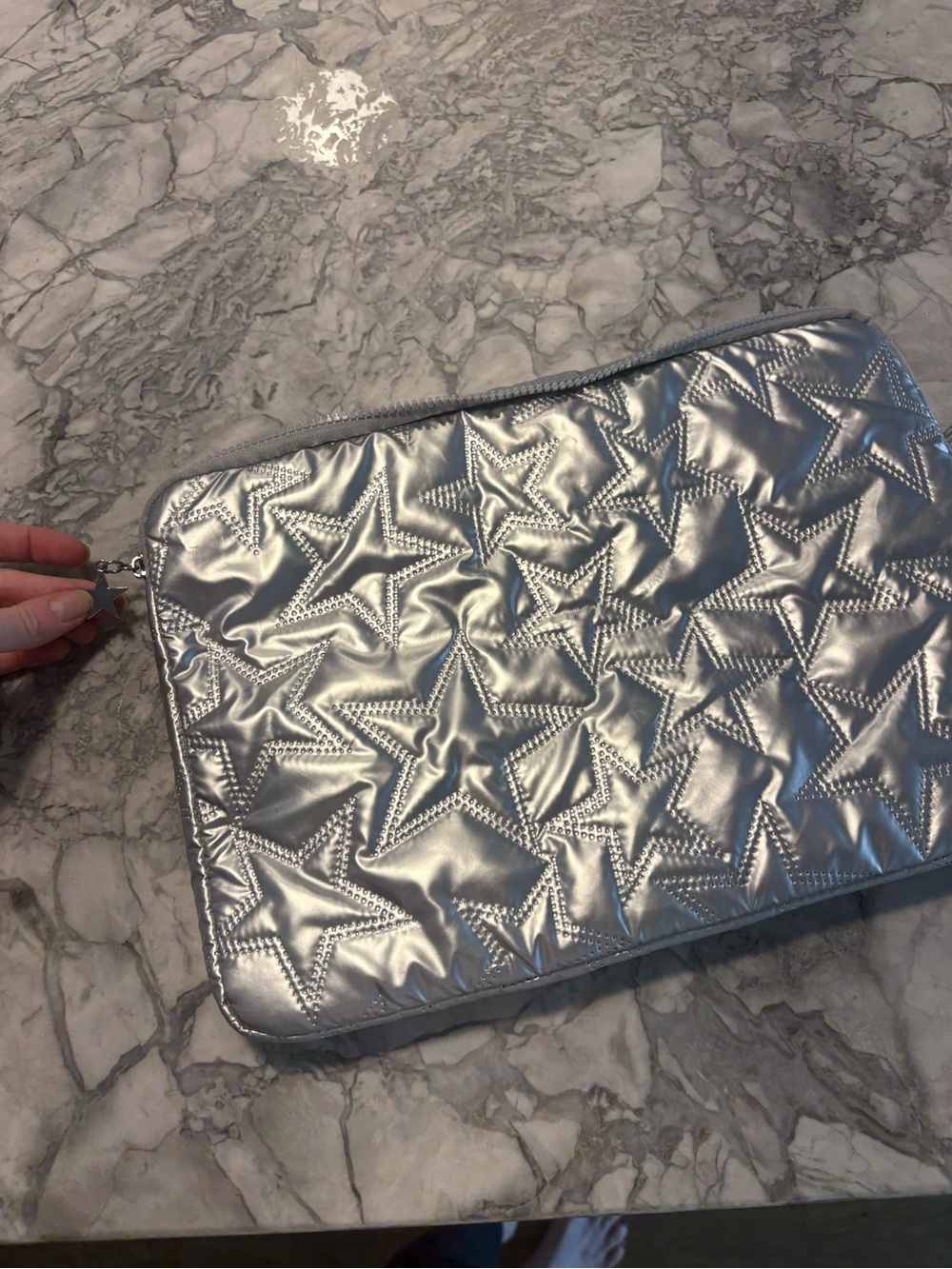 Laptop Silver Star-Quilted Sleeve Case - Metallic Protective Padded
